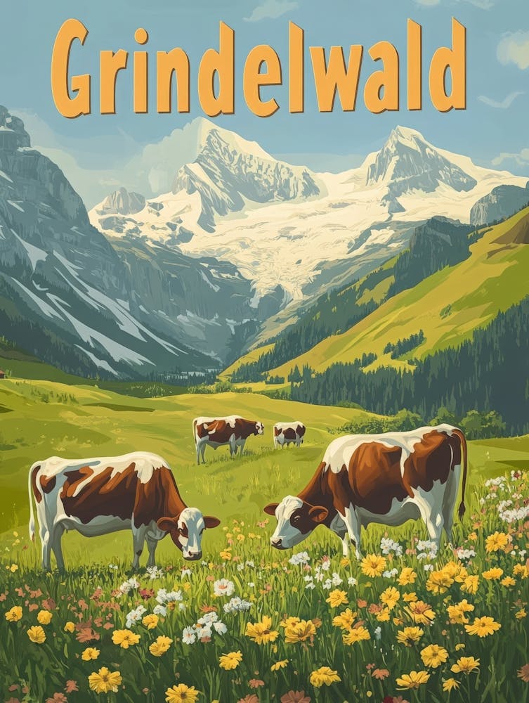 Aihrgdesign Ein Klassisches Reiseposter der 1960er Jahre für Grindelwald