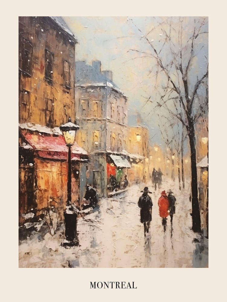 Vintage Winter Painting Poster Montreal Canada