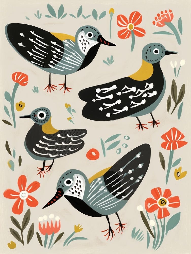Folk Style Bird Painting Grey Plover 1