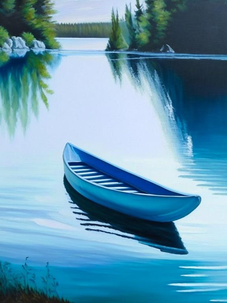 Canoe On Lake Water Waterscape Marble Acrylic Painting 1