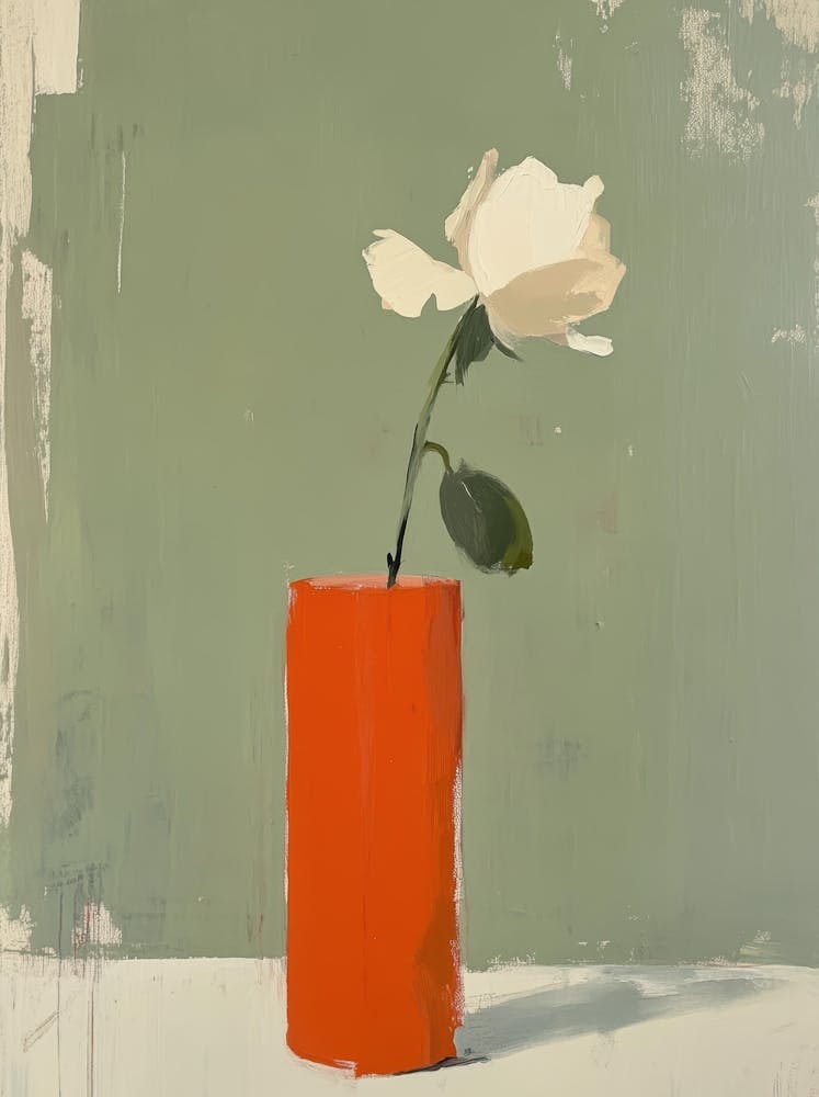 White Rose In Red Vase