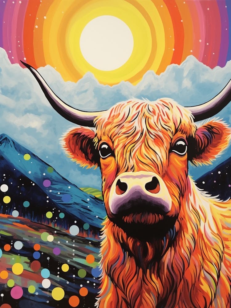 Highland Cows Dotty Background 1