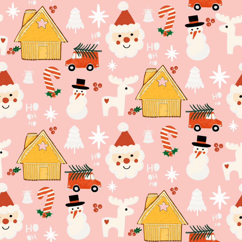 Holiday Christmas Santa Workshop Minimal Retro Pink