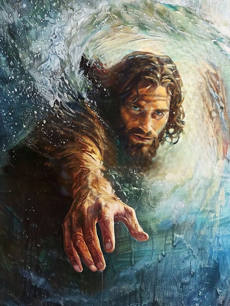 Hand Of God, Christian Art, Jesus Painting, Jesus Rescues Peter, Jesus Portrait, Christ Digital Art, Lds Art Canvas, Bible Verse Wall Art