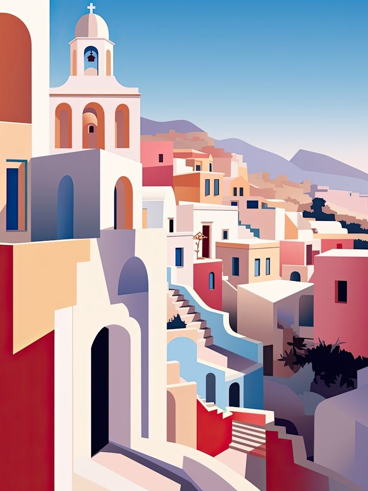 Santorini, Greece, Bold Outlines 1