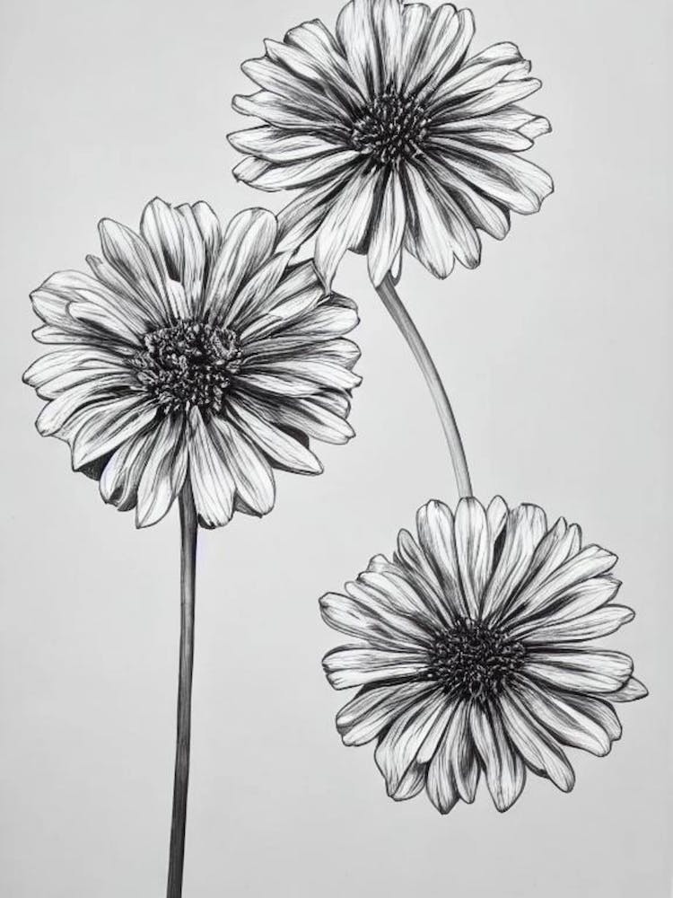 Marigold B&W Pencil 1 Flower