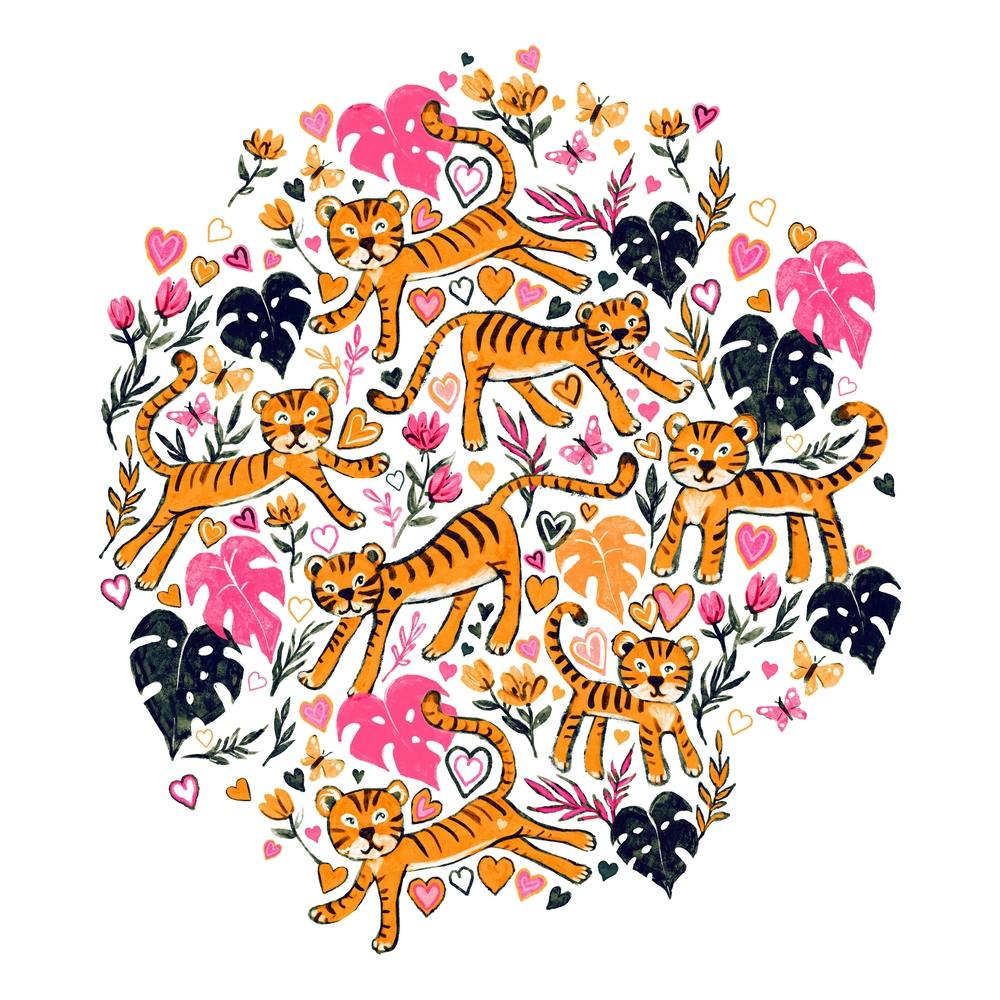 Happy Valentine Tigers In Pink Square