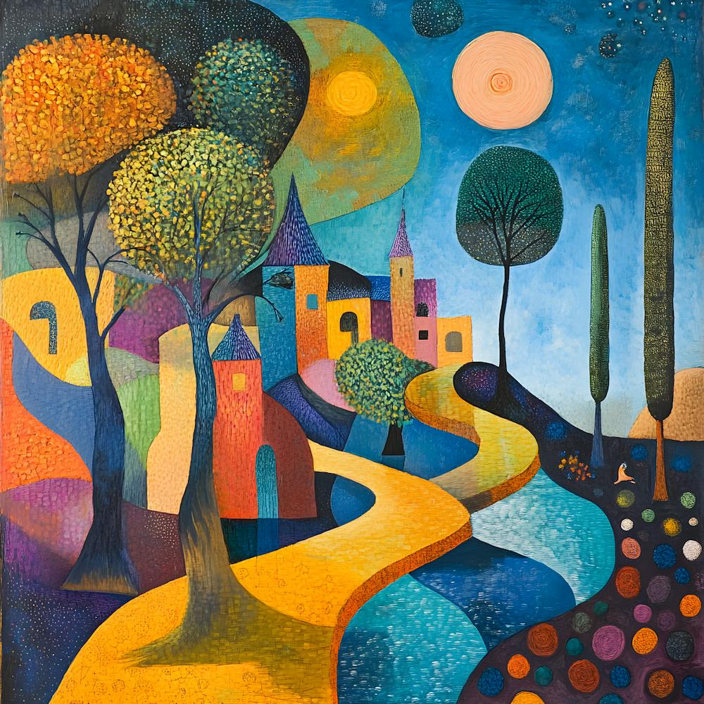 Whimsical Village Landscape Art
