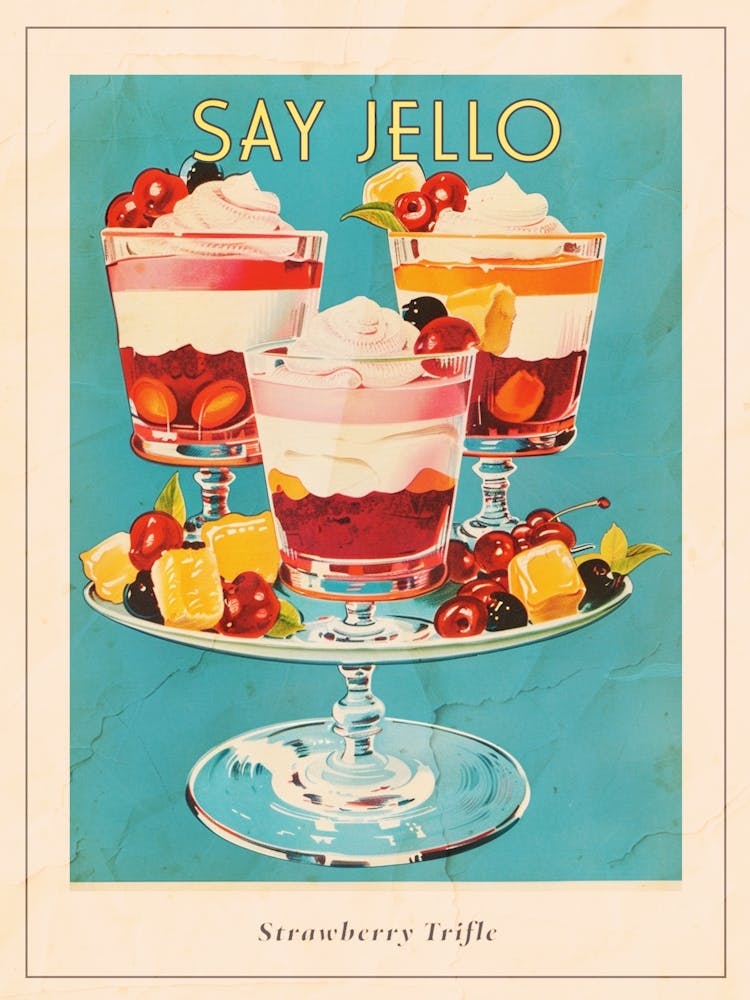 Strawberry Trifle With Jelly Vintage Cookbook Inspired 3 Poster