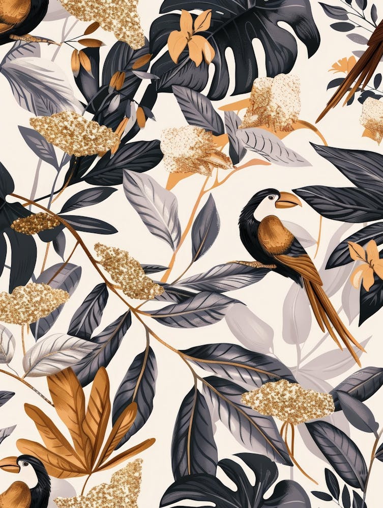 Tropical Pattern With Birds And Leaves