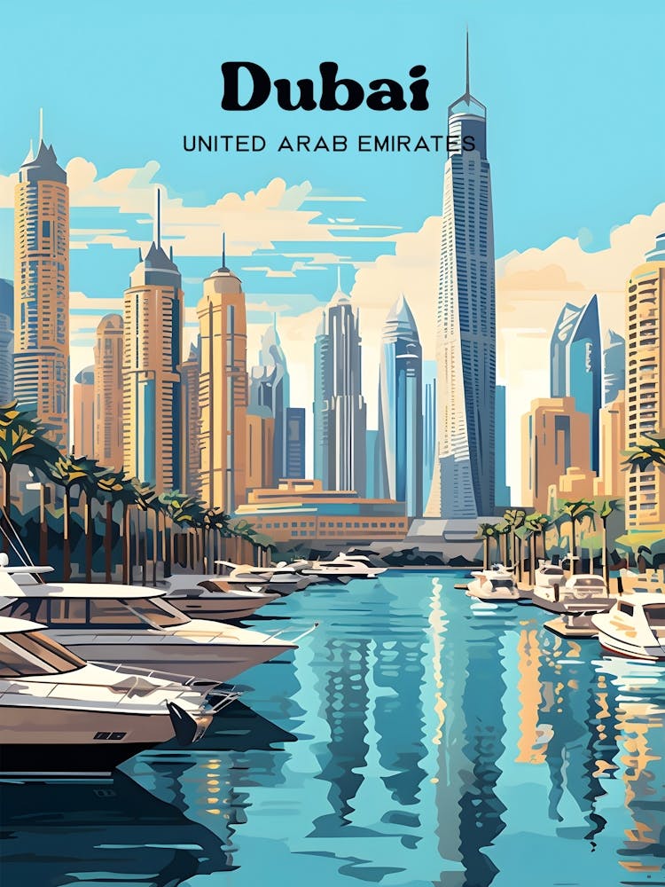 Dubai United Arab Emirates Skyscraper Skyline Travel Illustration
