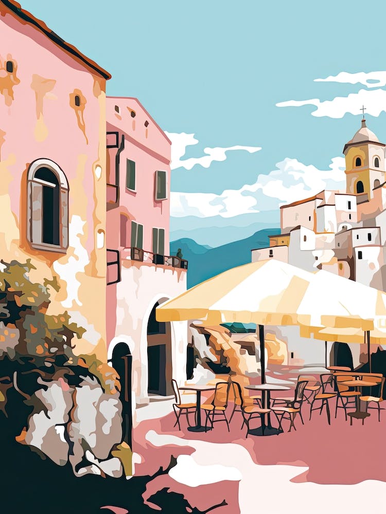 Taormina, Italy, Flat Pastels Tones Illustration 3