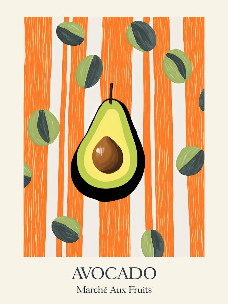 Marche Aux Fruits Avocado Fruit Summer Illustration 3