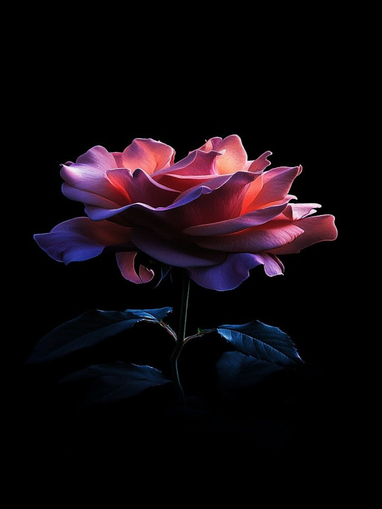 Pink Rose On Black Background 85