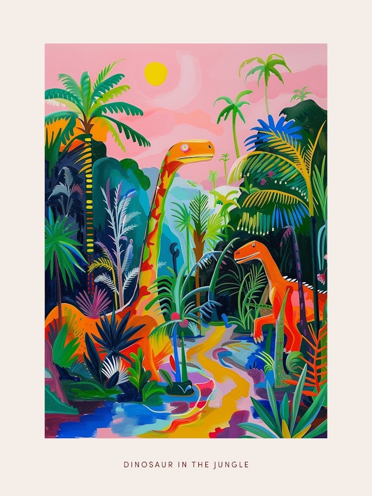 Abstract Colourful Dinosaur In The Jungle 2 Poster