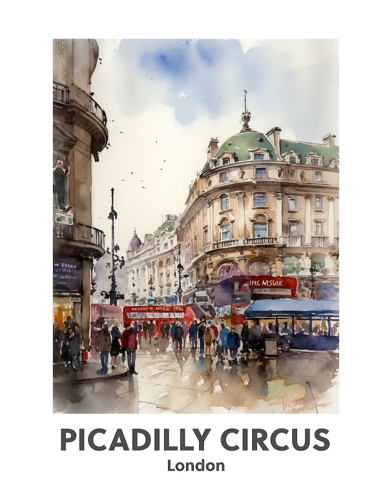 Piccadilly Circus, London 7 Watercolour Travel Poster
