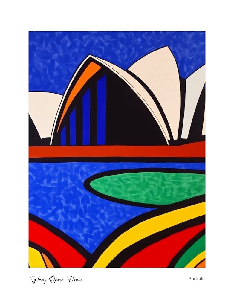 Sydney Opera House Australia Matisse Style 1 Watercolour Travel Poster