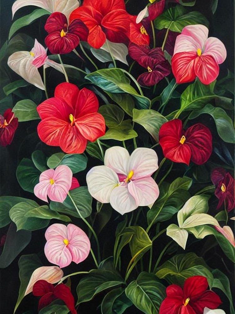 Nature morte à l'anthurium - Peinture à l'huile