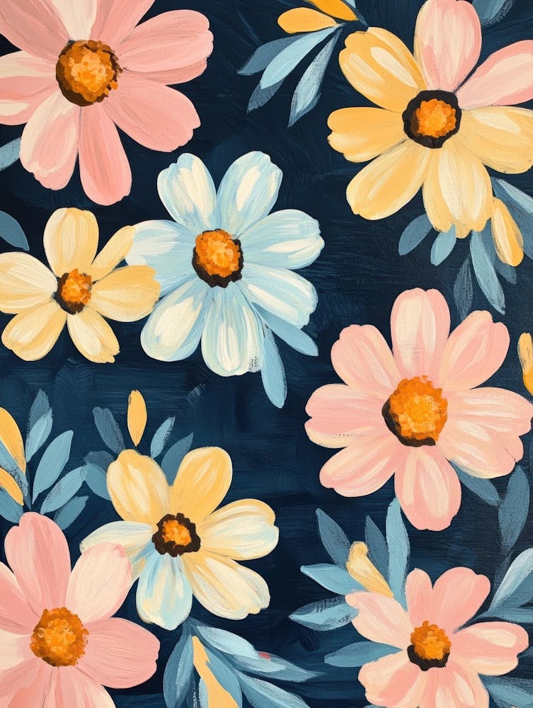 Flowers On A Blue Background 3