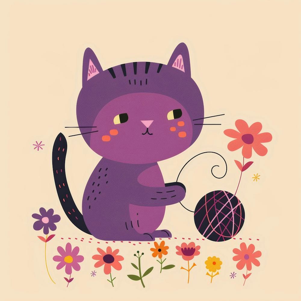 Purple Cat With Yarn 2