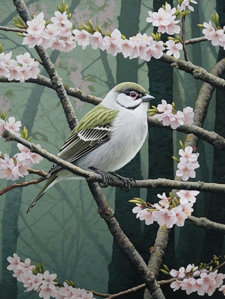 Ohara Koson Inspired Bird Painting Sparrow 4