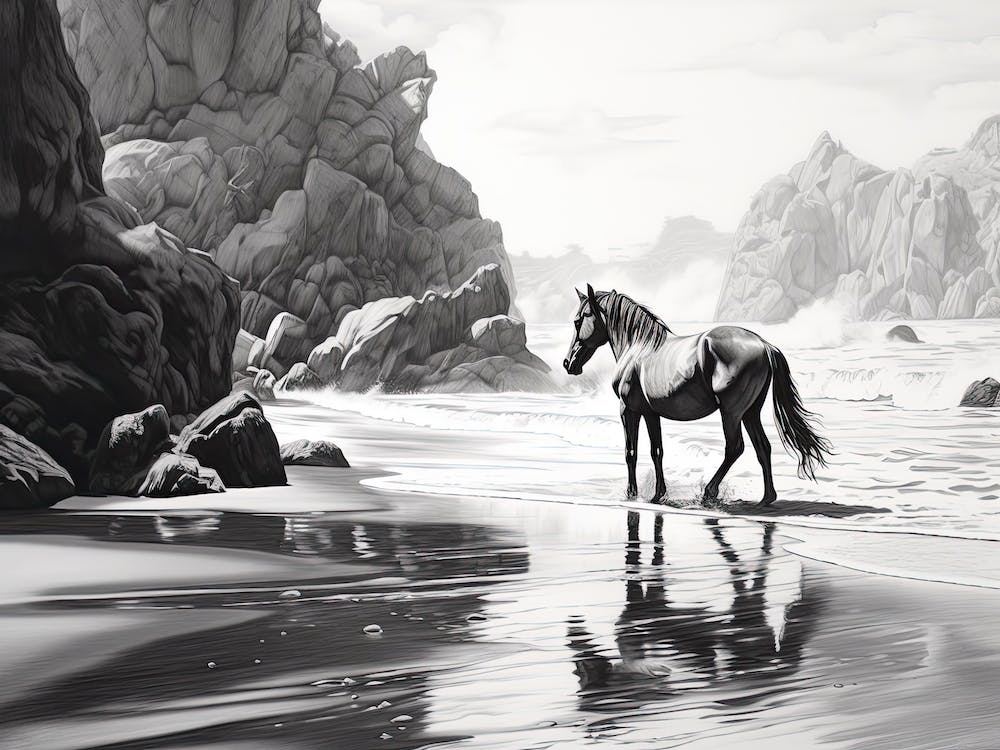 A Horse Oil Painting In Pfeiffer Beach California, Usa, Landscape 2
