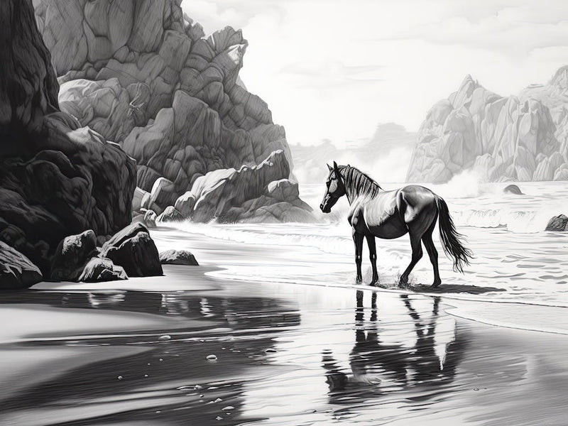 A Horse Oil Painting In Pfeiffer Beach California, Usa, Landscape 2
