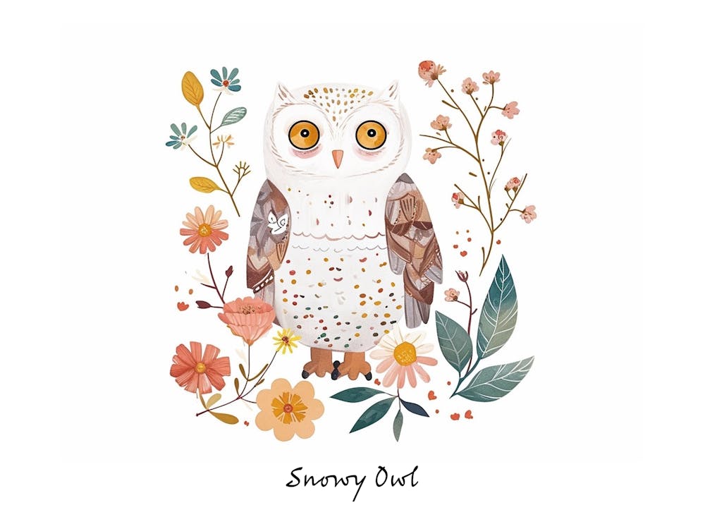 Little Floral Snowy Owl 2 Poster