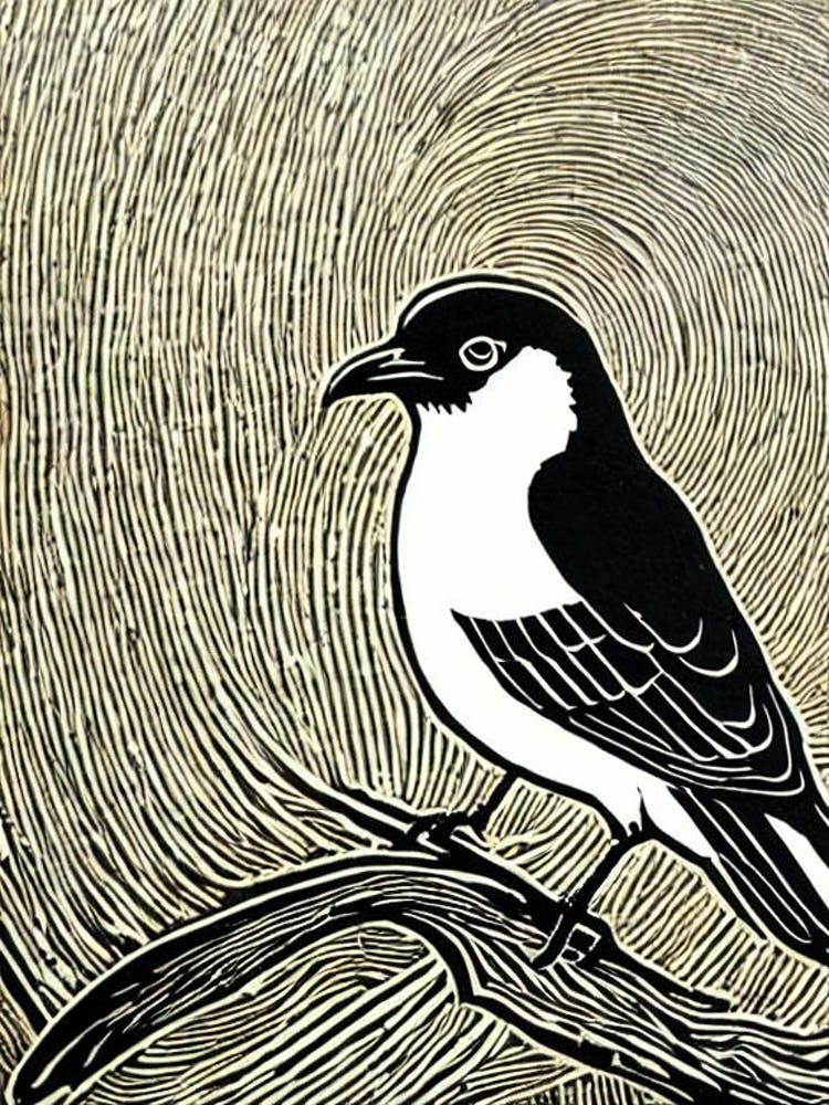 Magpie 3 Linocut Bird