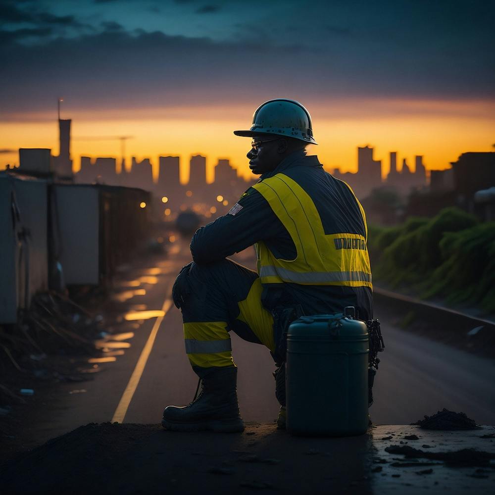 Travailleur regardant le coucher de soleil