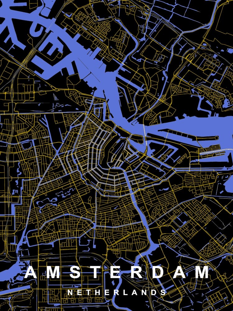 Amsterdam Black and Gold Map