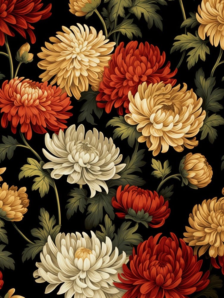 Chrysanthemums 1 William Morris Style Winter Florals
