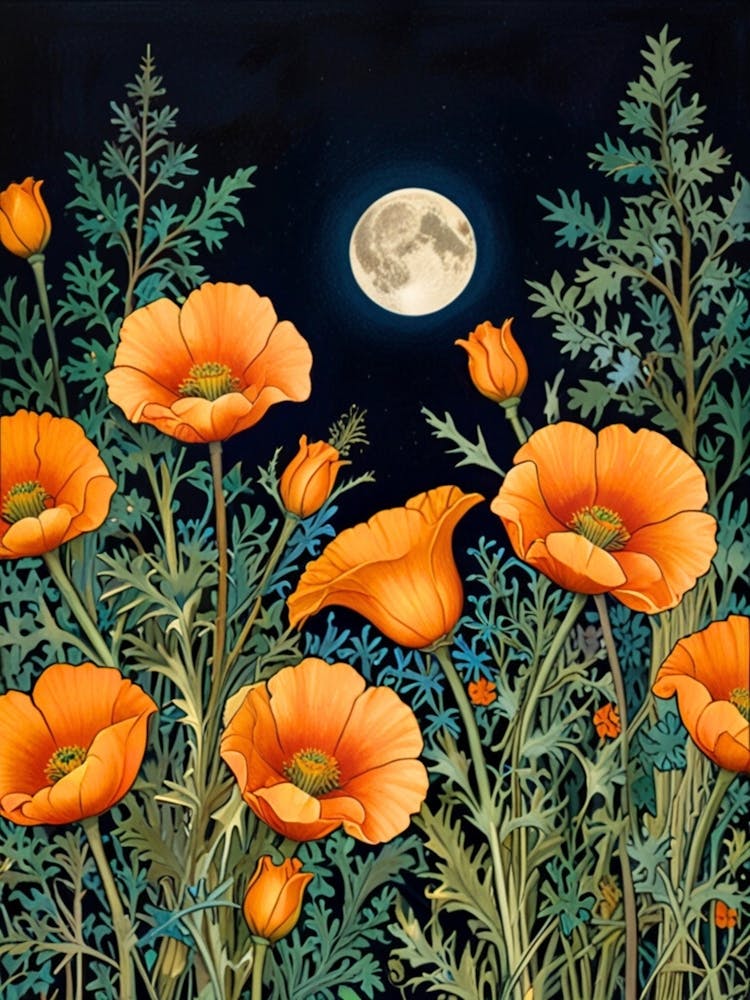 William Morris Poppies At Night 2
