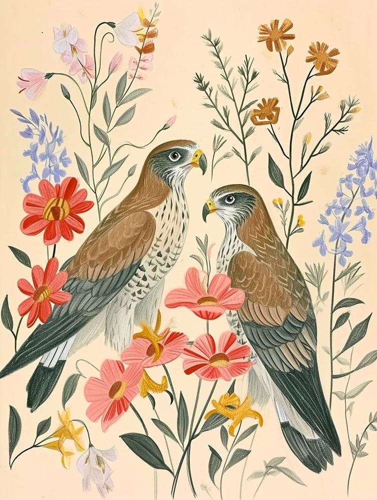 Folksy Floral Animal Drawing Falcon 3