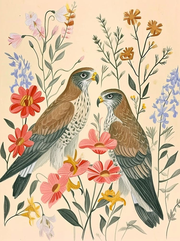 Folksy Floral Animal Drawing Falcon 3