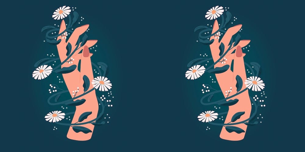 Elegant Hand Surrounded With Flowers On Deep Blue