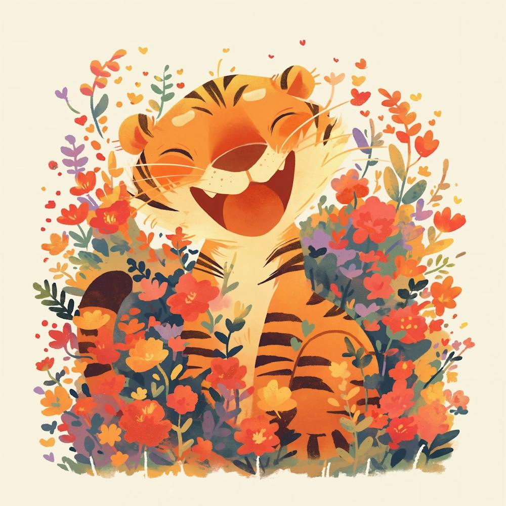 Tiger In Flowers