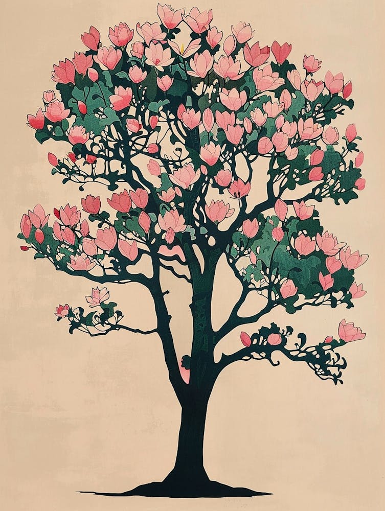 Magnolia Tree Colourful Illustration 3