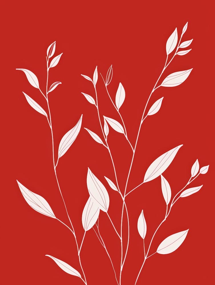 White Leaves On Red Background 1
