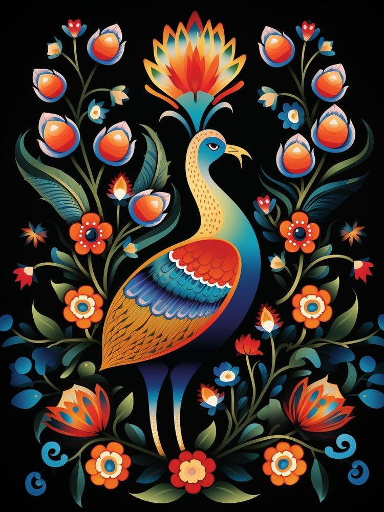 Folk Bird Illustration Peacock 3