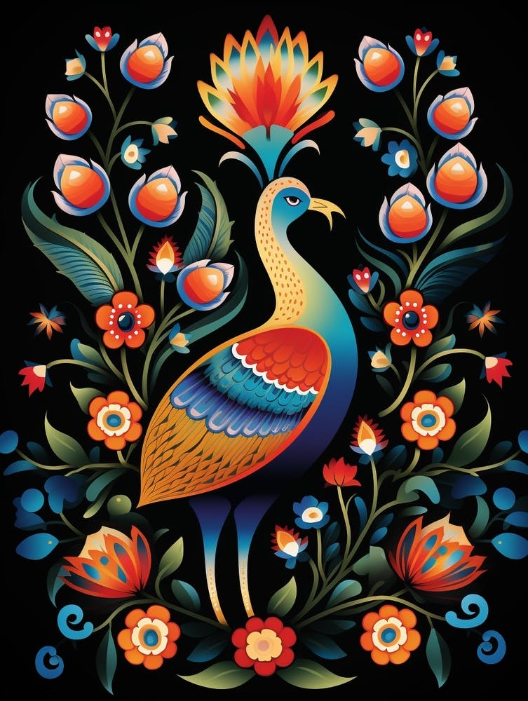 Folk Bird Illustration Peacock 3