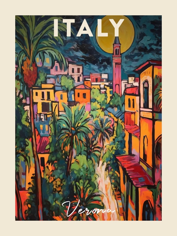 Verona Italy 4 Fauvist Painting Travel Poster