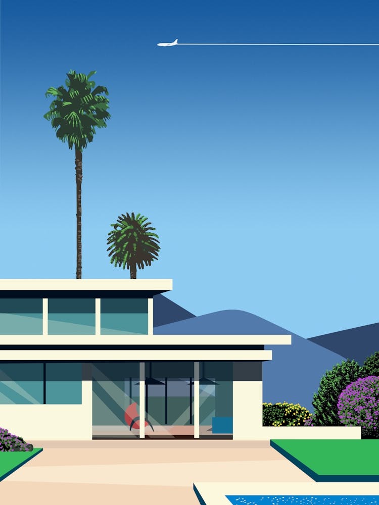 Floride, États-Unis. Villa avec piscine — Art Pop urbain, affiche retrowave/vaporwave, années 80, affiche esthétique