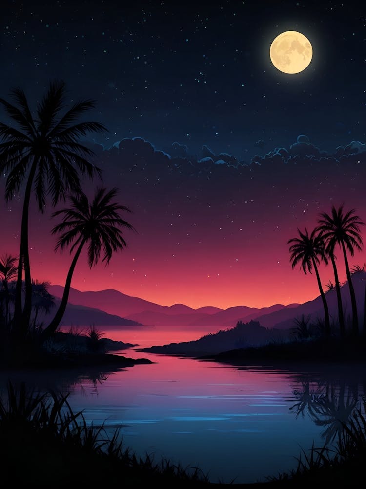 Night Landscape With Palm Trees