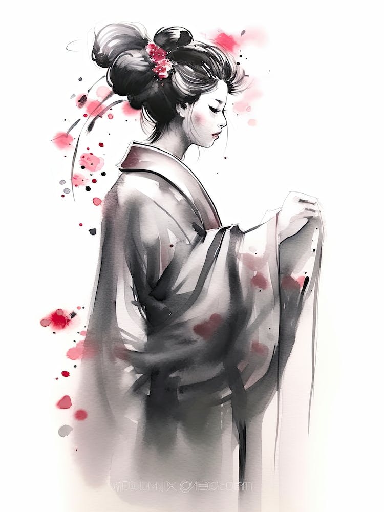 Geisha Ink Wash With Pink 4