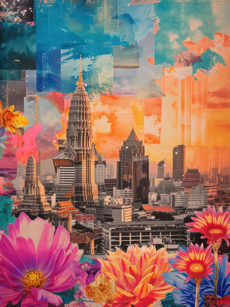 Bangkok   Floral Retro Collage Style 2