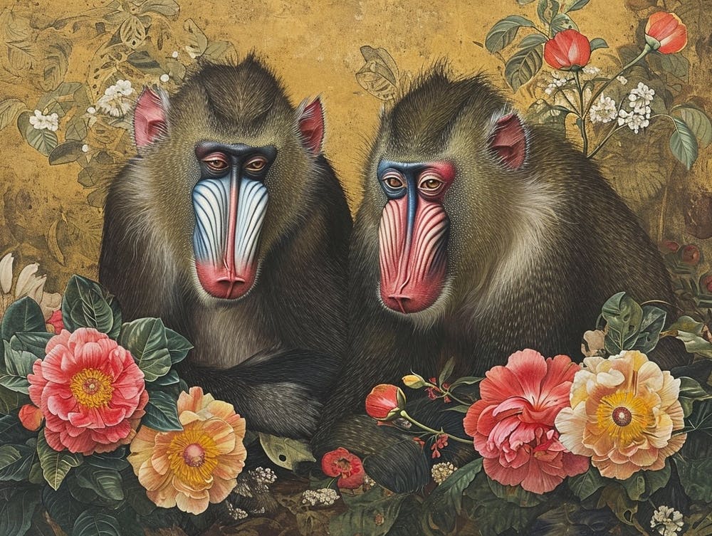 Floral Animal Illustration Mandrill 3