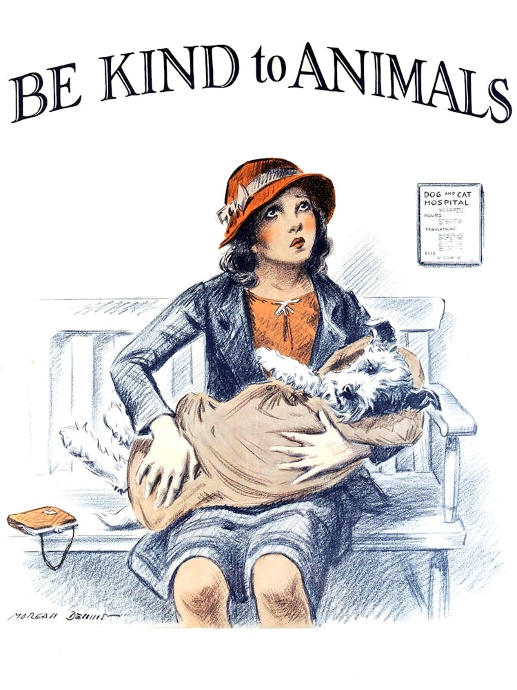 Little Girl With Her Dog, Be Kind To Animals, Vintage Poster
