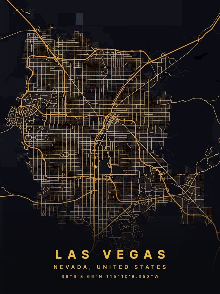 Las Vegas Nevada USA Black And Gold Map