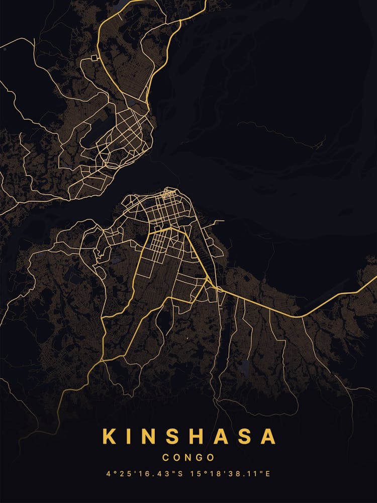 Kinshasa Kongo Schwarz-Goldene Karte